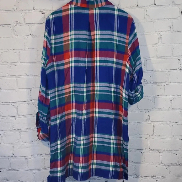 Seven 7 Plaid Flannel Button Down Hi-Low Shirt Size Large - Picture 8 of 11
